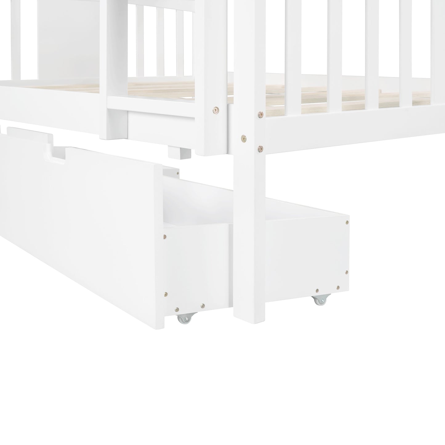 Modern White Full Over Full Bunk Bed with Two Drawers