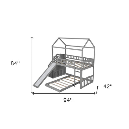 Gray Twin Over Twin PlayHouse Perpendicular Bunk Bed with Slide