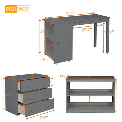 Gray Low Twin Loft Bed With Cabinet and Desk